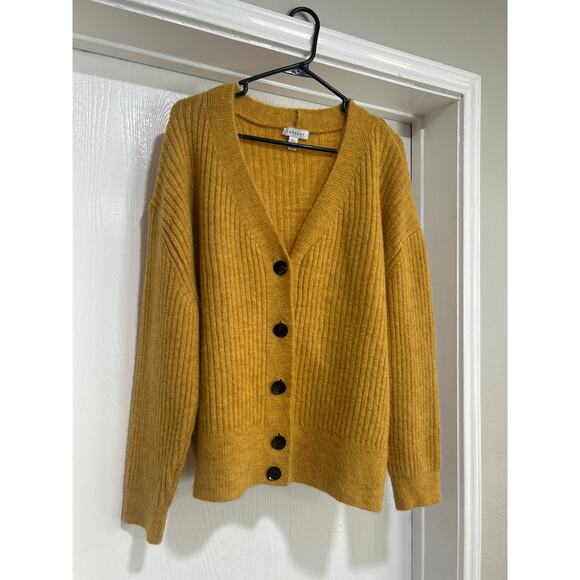 NWOT TopShot Gold Mustard Yellow Button Up Ribbed Cardigan Sweater Size US 12 - Picture 1 of 11